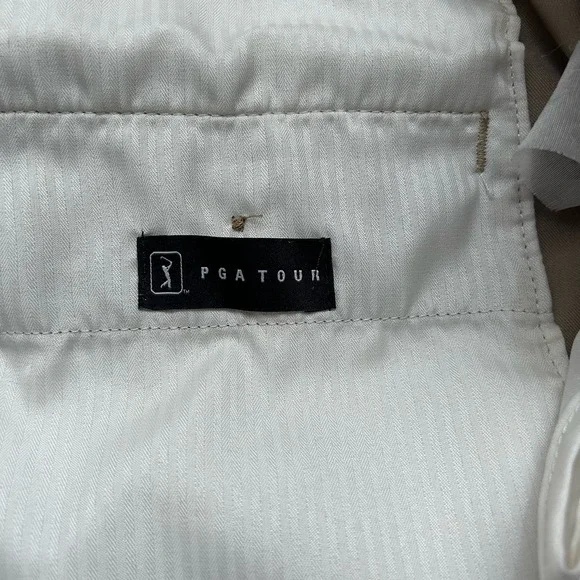 PGA Tour Mens Flat Font High Rise Chino Shorts Slash Pocket Beige - Picture 6 of 9